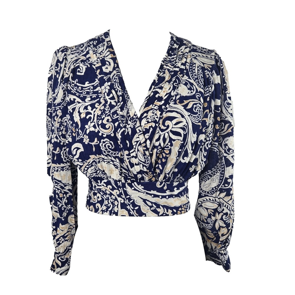 Nicole Miller Floral Gauzy Crop 3/4 Sleeve Tie Top Size Small‎ S